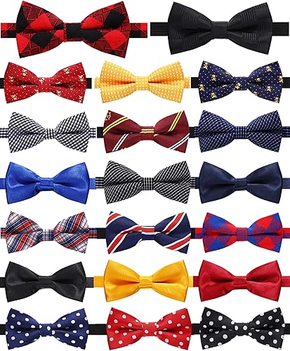 Zhanmai 20 corbatines para niños, preatados, a granel, con banda ajustable para el cuello para niños, boda, fiesta de cumpleaños, Estilo clásico