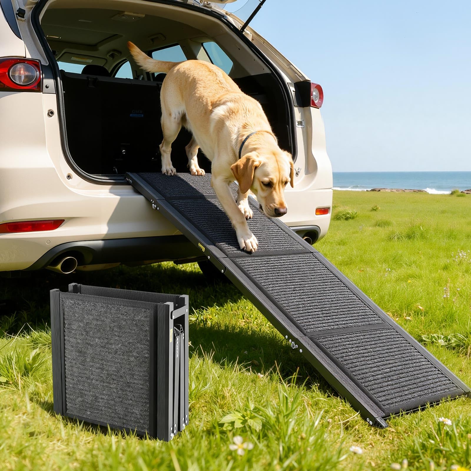 VEVOR Rampa per Cani per Auto 160 x 43,​2 cm Rampe Pieghevoli con Superficie in Tessuto Feltro Antiscivolo Animali Domestici di Taglia Media e Grande Carico di 113 kg, per SUV e Camion