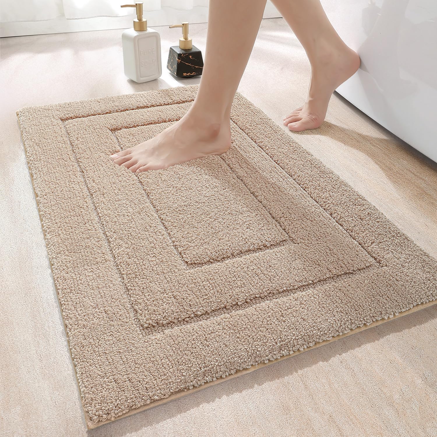 DEXI Bath Mat 50 x 80 cm, Non-Slip Anti Slip Shower Mat, Machine-Washable, Ultra Soft and Water Absorbent Bath Rug for Bathroom, Tub and Shower - Beige 50 x 80cm Beige