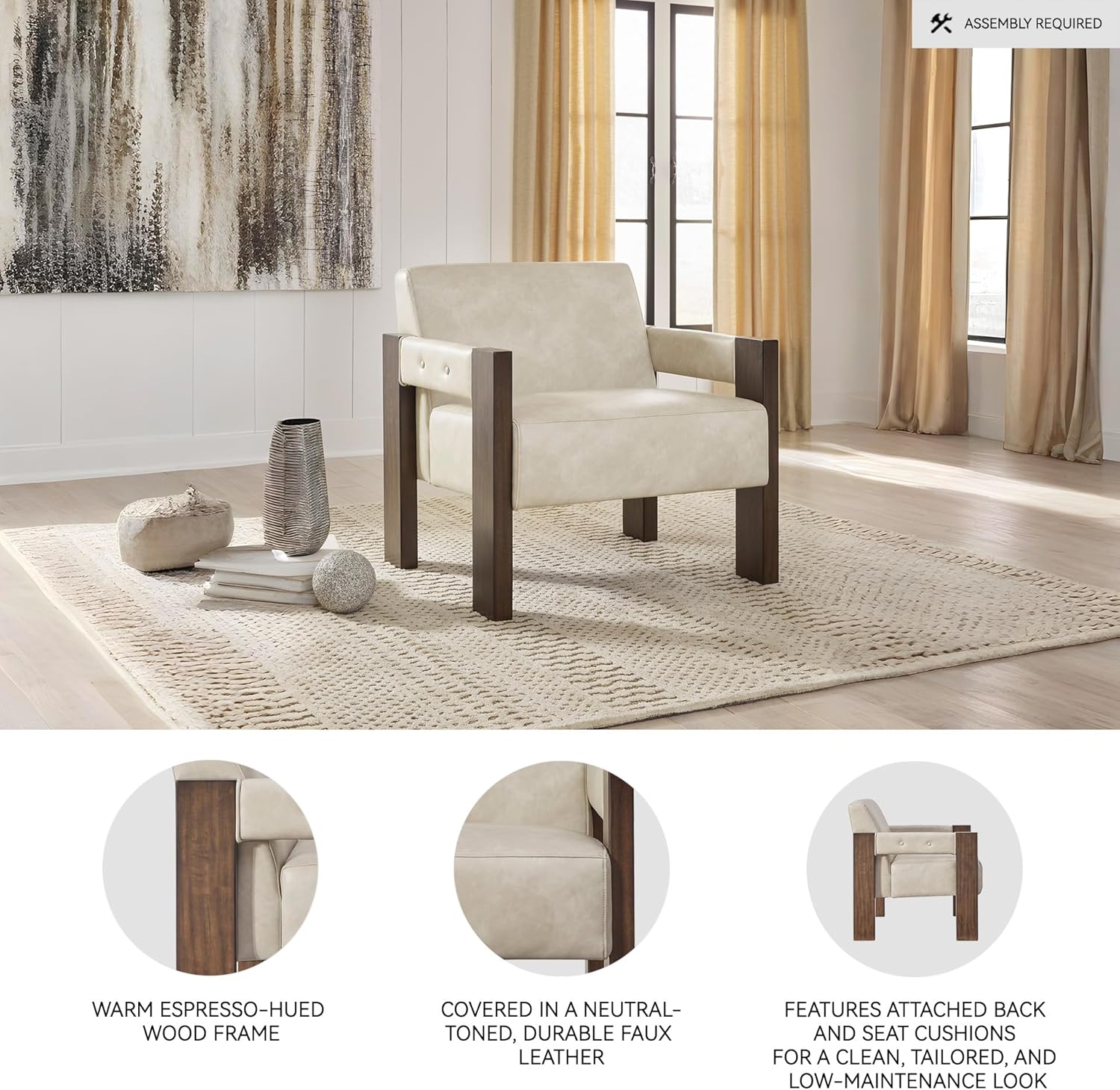 Signature Design by Ashley Adlanlock Contemporary Faux Leather Upholstered Accent Chair, Beige & Dark Brown