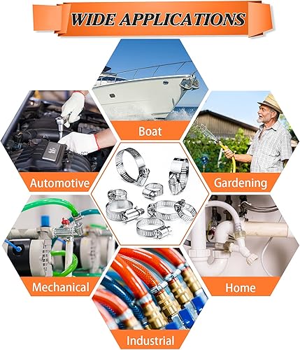 Miniatura 6 de 100 abrazaderas de manguera de acero inoxidable ajustable de 0.236-1.732 in de rango de engranaje sin fin, abrazadera de conducto, abrazadera de