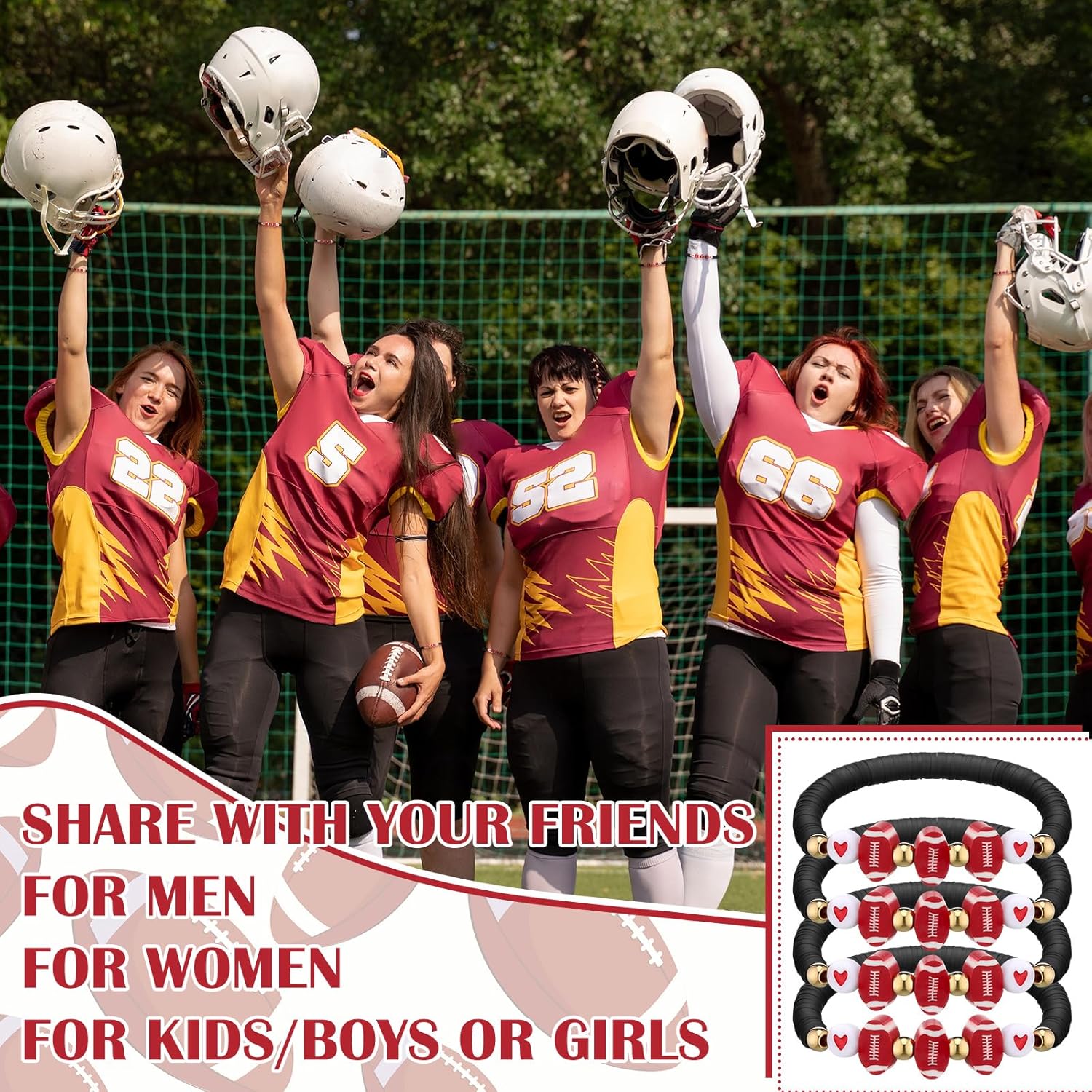 20 Set Sport Bracelets Team Gift Bead Ball Bracelet Bulk Adjustable with Inspirational Card Charm Bracelets for Baseball Football Birthday Party Favor Gift(Black,Football) - Image 4