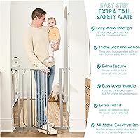 Vista 4 de Regalo Puerta de seguridad para bebés extra alta de 36 pulgadas para puertas y parte inferior de escaleras, puerta de bebé montada a presión