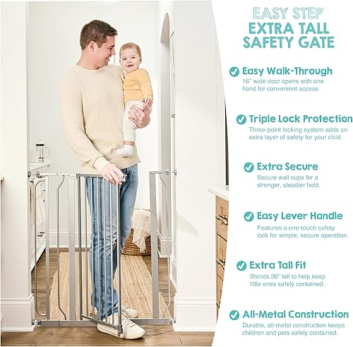 Miniatura 4 de Regalo Puerta de seguridad para bebés extra alta de 36 pulgadas para puertas y parte inferior de escaleras, puerta de bebé montada a presión