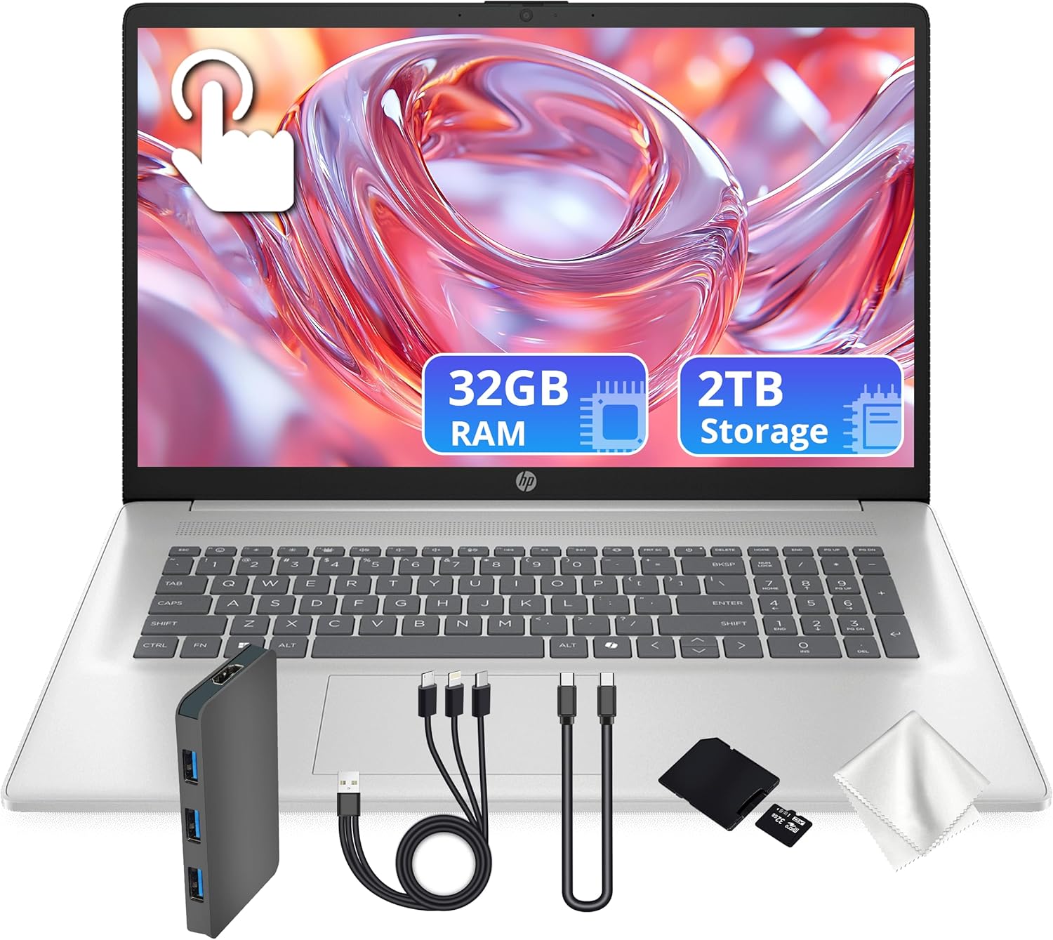 HP 17.3" HD+ Touchscreen Laptop, Intel Ultra 7 255U, ‎Intel Graphics, 32GB DDR5 RAM, 2TB Storage (1TB PCIe SSD&1TB Docking Station Set), ‎Backlit Keyboard, HD Webcam, Copilot, Wi-Fi 6, Win 11, Silver