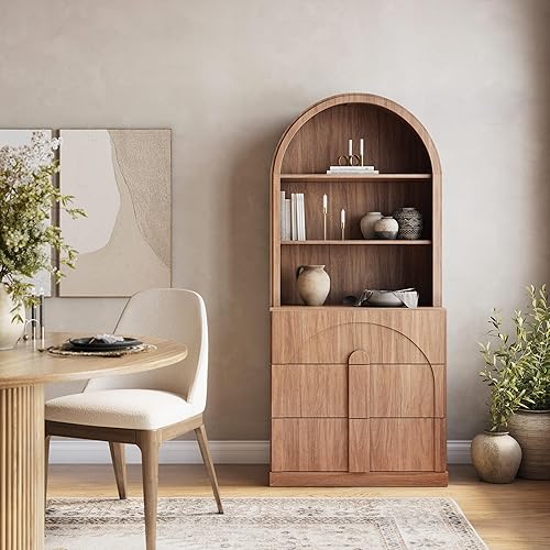 Miniatura 40 de BELLEZE Aparador Modular Acanalado Buffet con Almacenamiento, Mesa Consola Moderna de Mediados de Siglo con Puertas Arqueadas Simétricas, Elegante