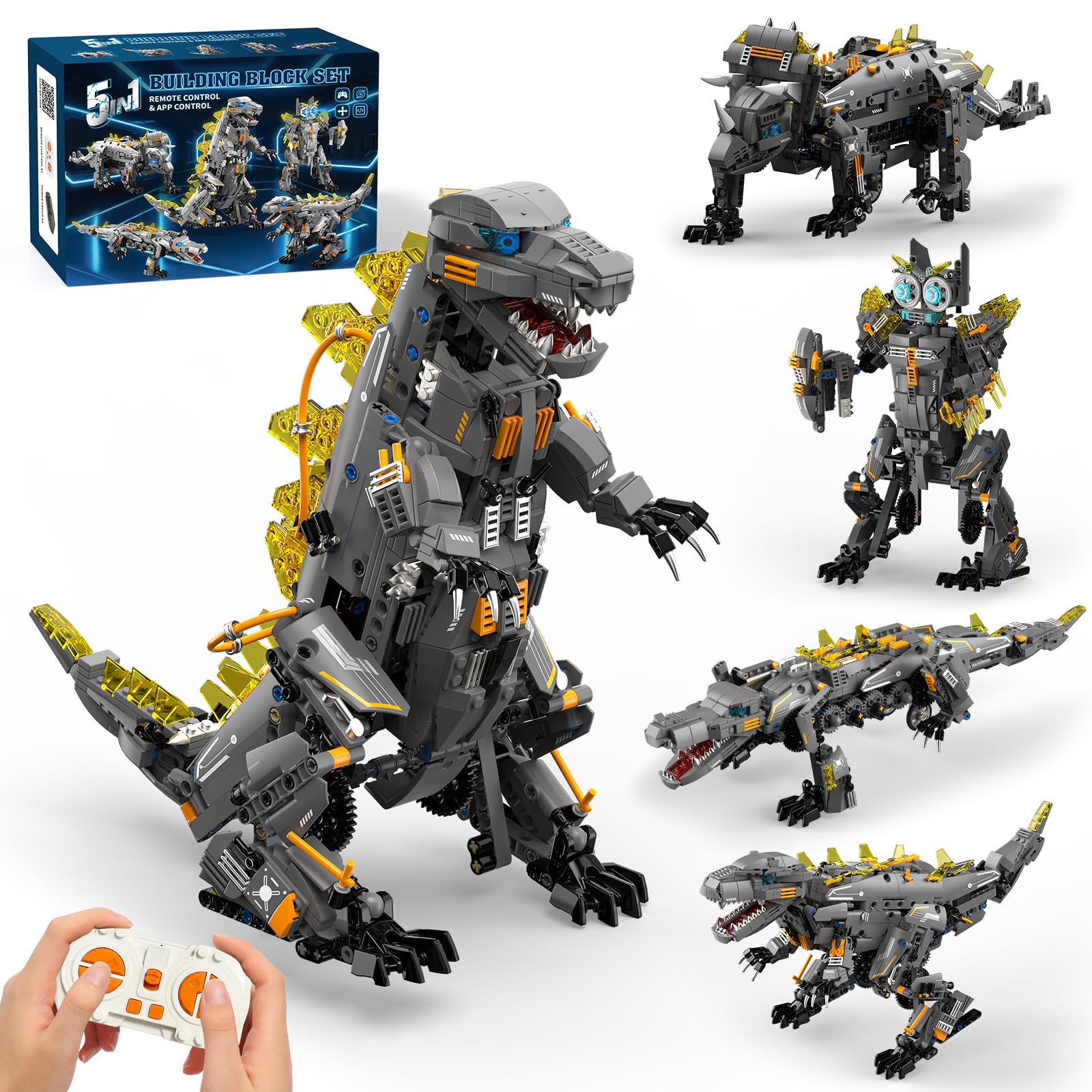 Technic Roboter Bauspielzeug Bausatz, 935PCS 5-IN-1 RC Roboter und Monster, Ferngesteuert und App Robot Bausatz Kinder, RC Programmierbar Teenager Spielzeug Geschenk ab 8-12 13 14 15 Jahre Jungen