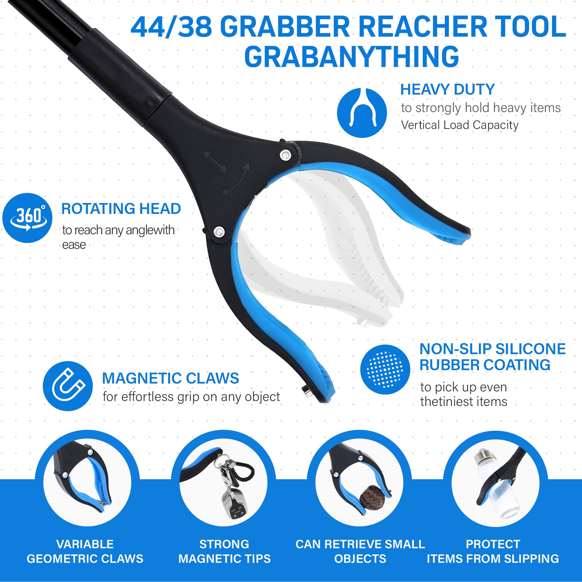 GrabRunner Juego de herramientas de agarre de 38 y 44 pulgadas, herramientas extensibles para personas mayores, discapacitados, recogida de basura y zonas de difícil acceso, agarre ergonómico y diseño