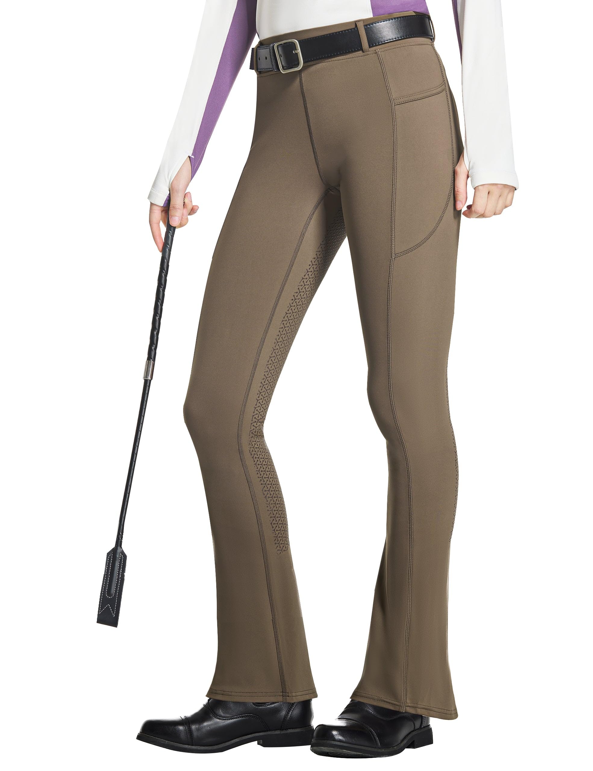 FitsT4 Sports Women's Full Seat Horse Riding Pants Bootcut Riding Tights with Pockets Equestrian Breeches for Women Brown XS