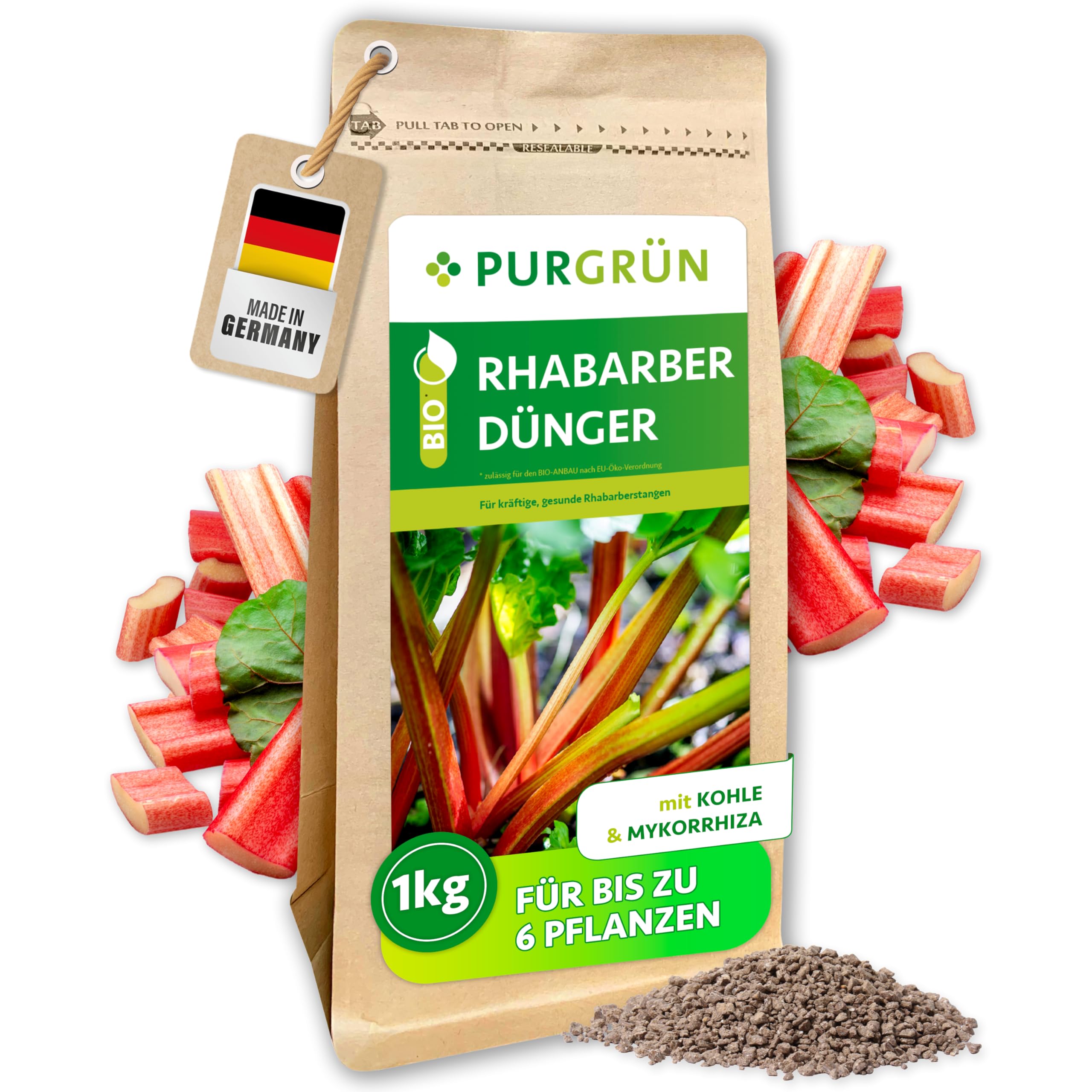 Purgrn Bio-Rhabarber-Dnger 1 kg  Organisch-mineralische Rezeptur   Feinkrniges Krmelgranulat  NPK 6+4+5  Mit Magnesium fr aromatischen  Rhabarber  Verbessert die Bodenqualitt : Amazon.de: Garten