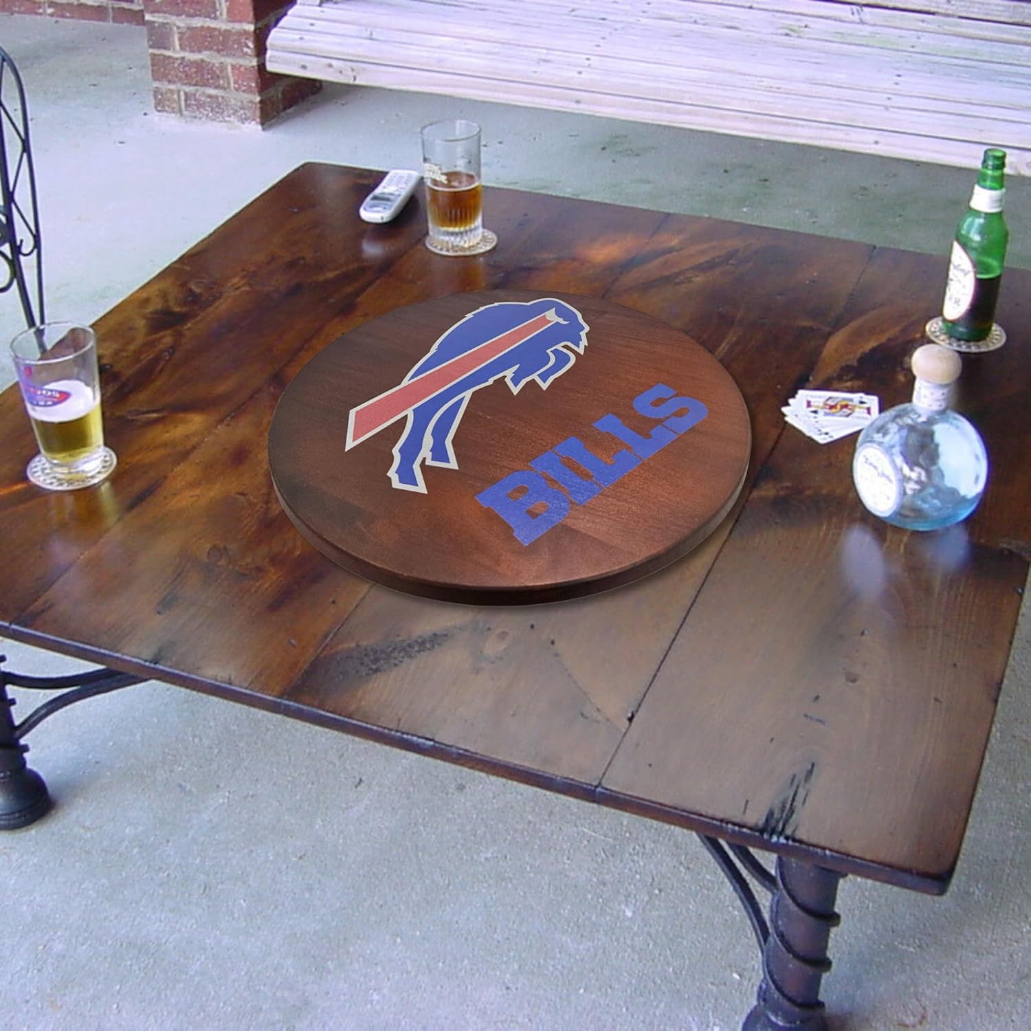18” Wooden Lazy Susan - Buffalo Bills Logo by Fan Creations - Decorative Turntable Rack for Kitchen, Storage, Dining Buffet Tables - Tabletop Accessory for NFL Game Day, Parties, Man Cave