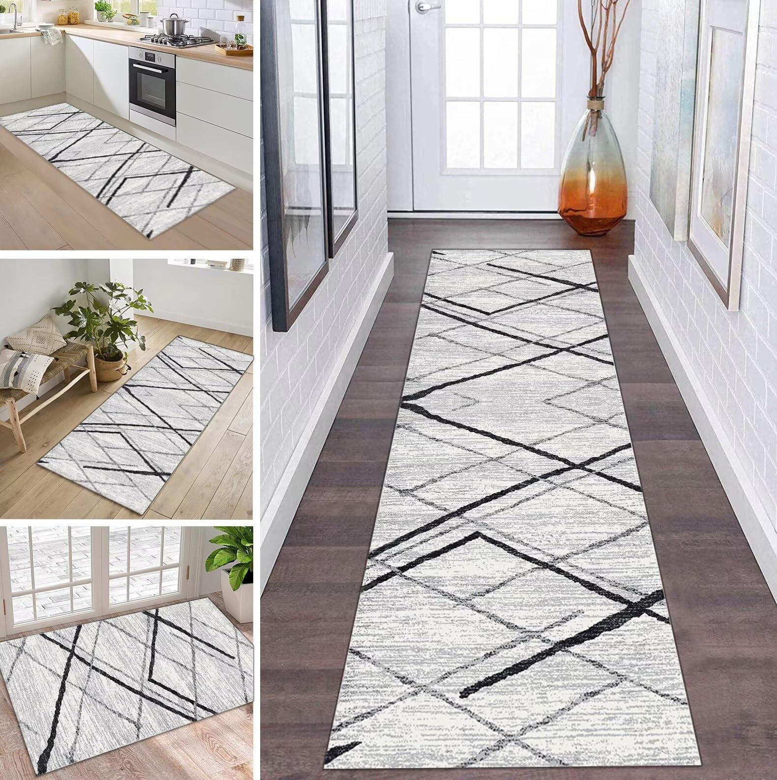 Alfombra larga de poliéster para pasillo, cocina, antideslizante, duradera, personalizable, lavable, para dormitorio, salón, venta por metro, gris y negro, 40 x 60 cm