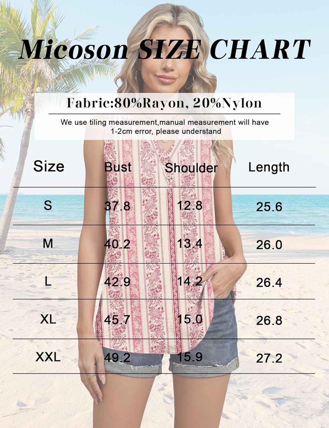 Micoson Tank Tops for Women 2026 Summer Casual V Neck Sleeveless Tops Loose Flowy Button Down Boho Tshirt - Image 6