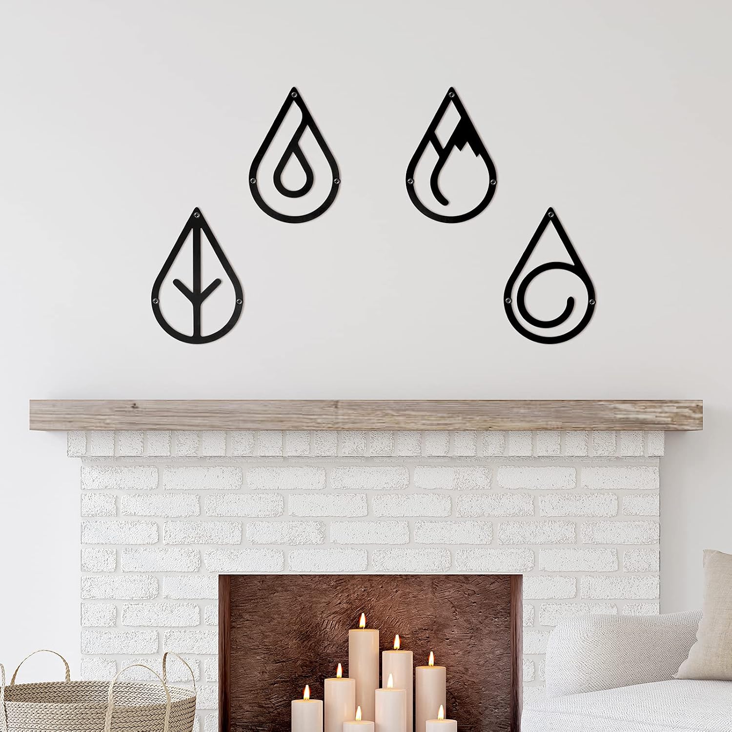 Yaocom Four Elements Metal Wall Art Black Metal Wall Decor Hanging Elements Metal Decorations for Living Room Bathroom Bedroom Wall Decor (8 x 5 Inch)
