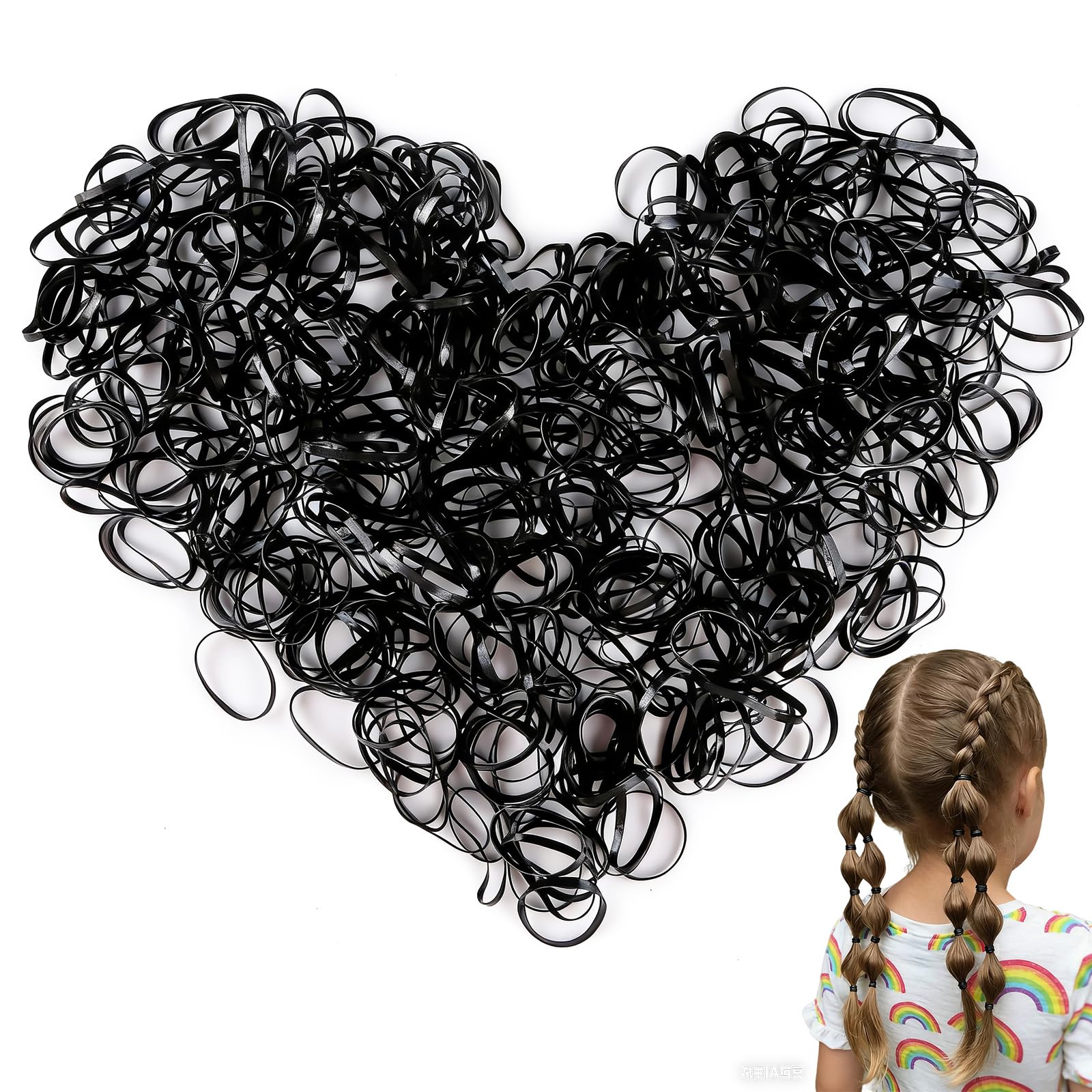 500 Pcs Black Thin Hair Elastics, Small Elastic Bands for Girls Hair, Mini Rubber Bands for Kids Braids & Wedding Hairstyles, Strong Hold Hair Bands