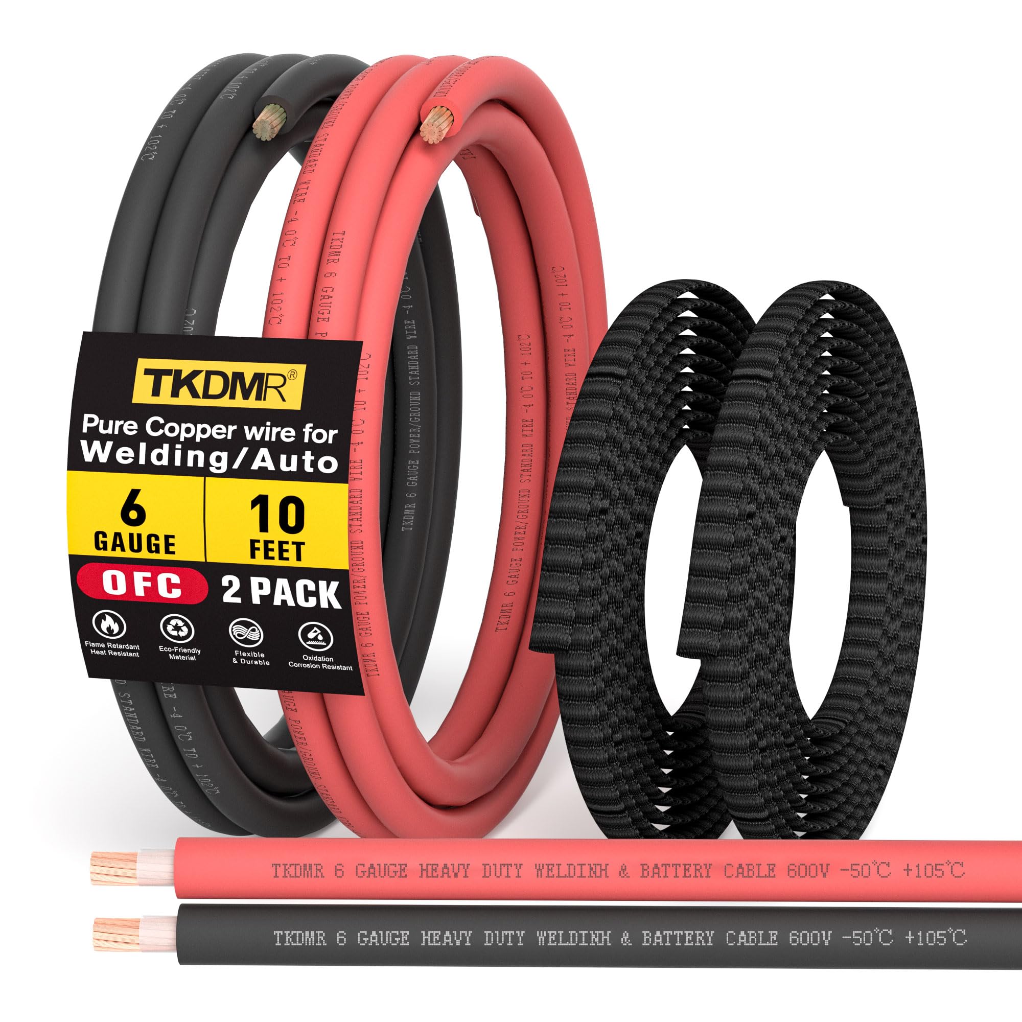 Câble de batterie de calibre 6 OFC – Rouge 3 m et câble de soudure en cuivre pur noir pour automobile, solaire, marine, générateur