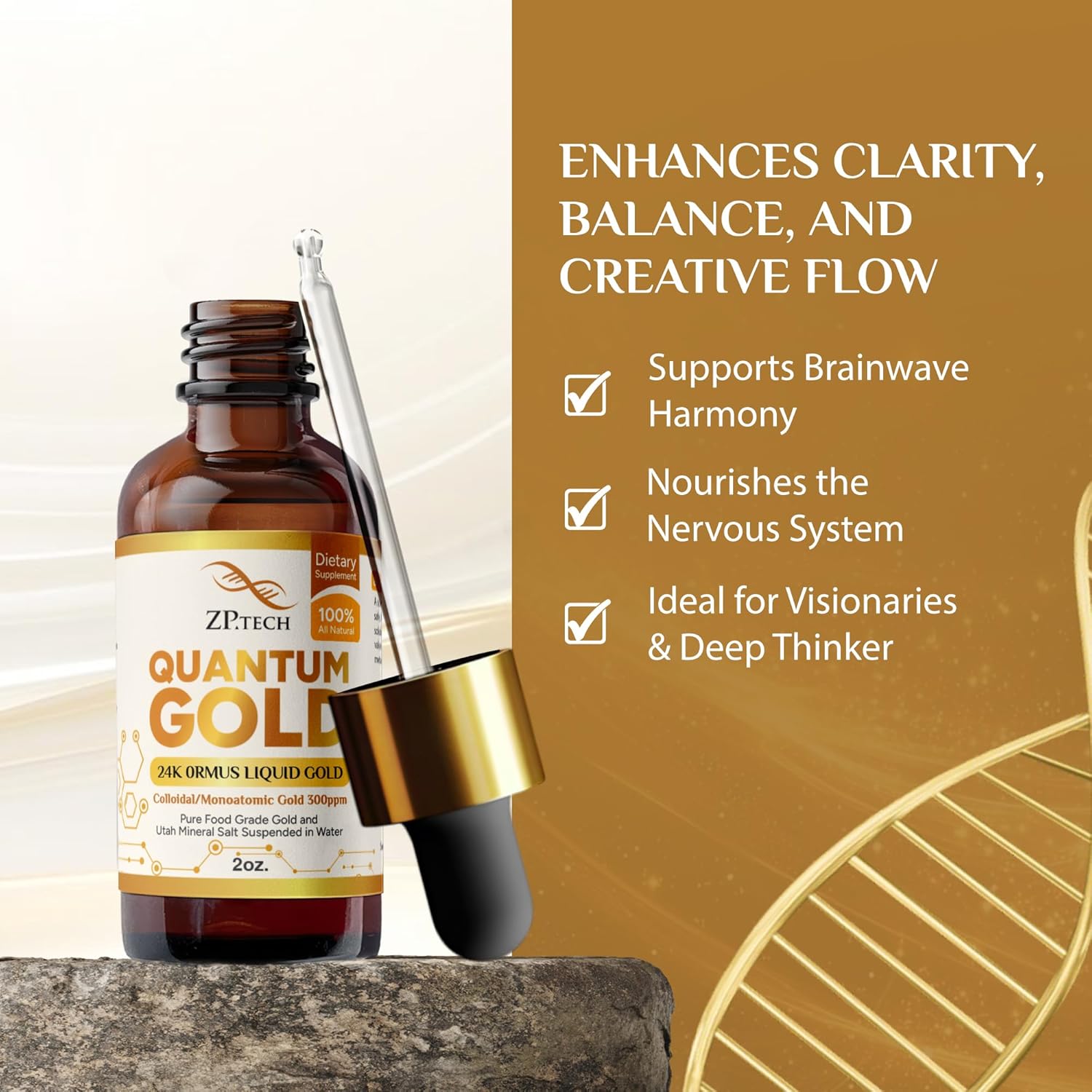 Quantum Gold Liquid Ormus Monoatomic Colloidal Gold & 24K Liquid Gold Supplement for Pineal Gland Activation, Lucid Dreaming & Higher Energy Alignment (2oz)