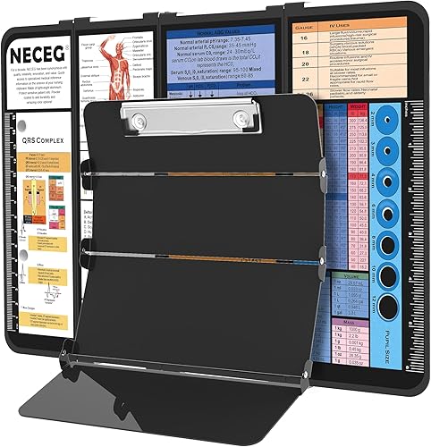 NECEG Portapapeles de enfermería plegable, 4 capas de aluminio, tamaño de bolsillo con edición médica de enfermería, hojas de trucos para