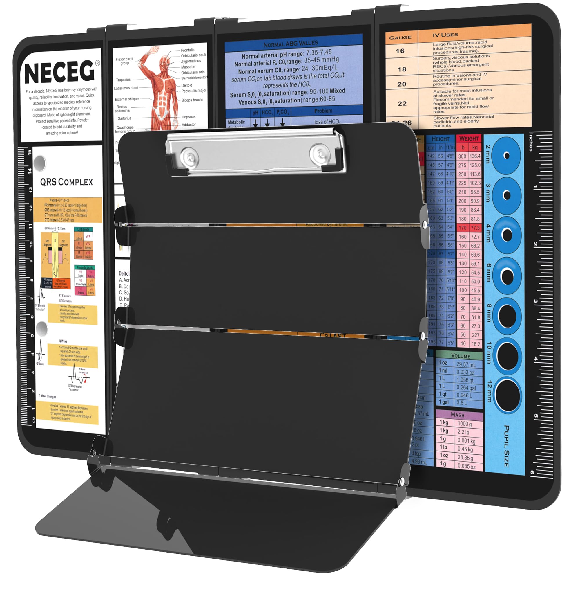 Nursing Clipboard Foldable-4 Layers Aluminum Nurse Foldable Clipboard Nursing Medical Edition Cheat Sheets, Pocket Size Pen Clip for Nurses Students School and Doctors-Black