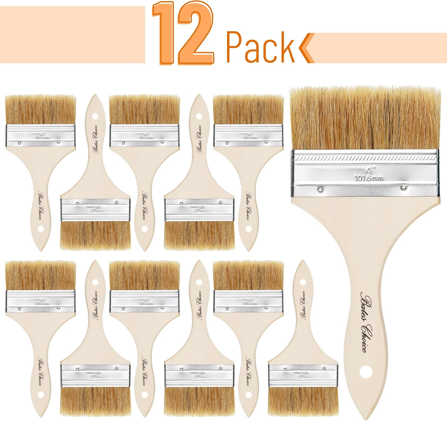 Bates- Chip Paint Brushes, 4 Inch, 12 Pack, Chip Brush, Brushes for Painting, Paint Brushes, Stain Brushes for Wood, Natural Bristle Paint Brush, 4 Inch Paint Brush, Chip Paint Brushes for Paint image 2