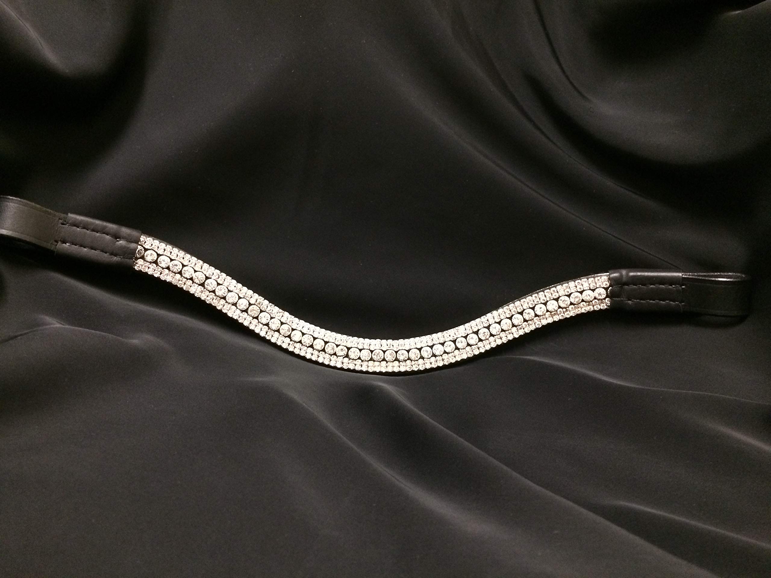 Benz Equestrian Diamond Bling Browband 15" Black Leather for Horse and Equestrian Purpose (Cob/Medium, 15 Inch)