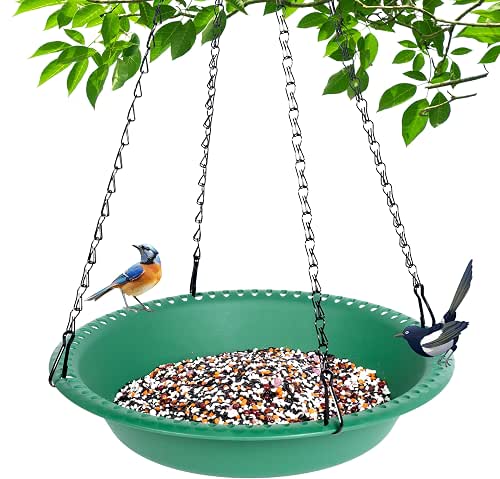 Hanging Bird Feeder Tray with Drainage Holes for Outside, Bird