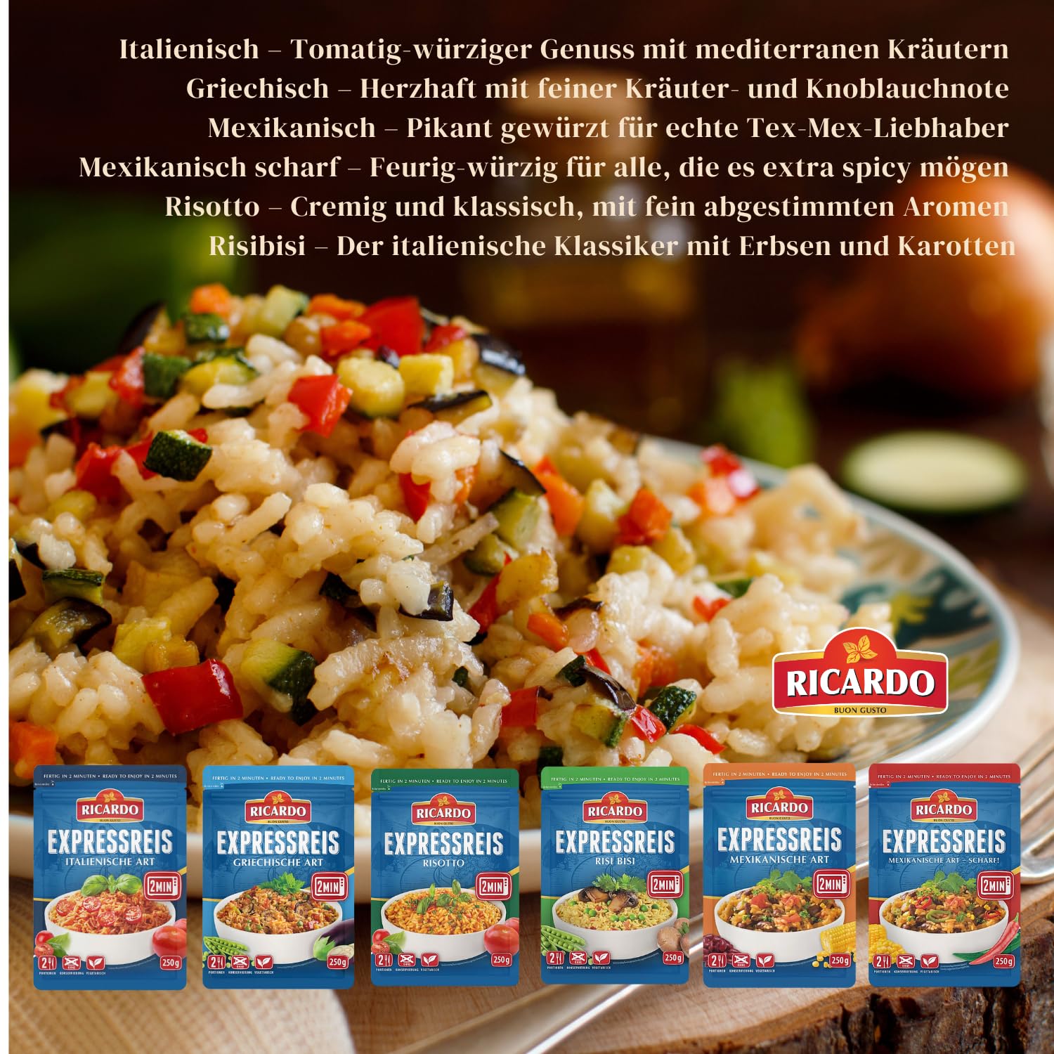 RICARDO Express Reis Italienisch 8 x 250g Reiszubereitung Fertiggerichte Mikrowelle/Pfanne schnell & einfach zubereitet