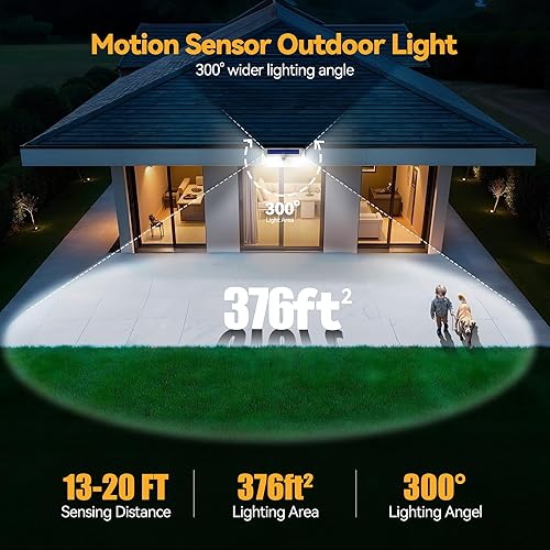 Miniatura 6 de TECKNET 461 luces LED solares para exteriores, ángulo de 270 y 3 modos de iluminación con sensor de movimiento, luces solares de seguridad
