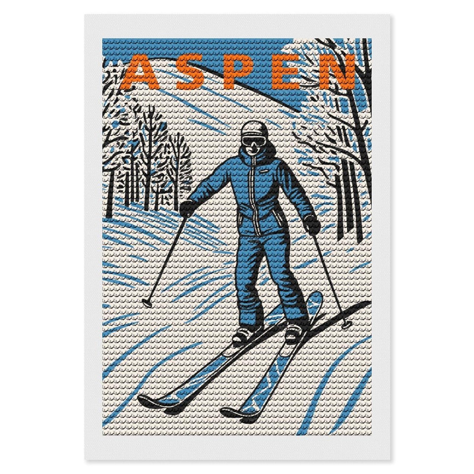 Junmoney Aspen Skiing Diamond Painting Canvas Set 8"x12", for Adults, Bedroom Decor, Good for Quiet Evenings, Festive Craft Gift
