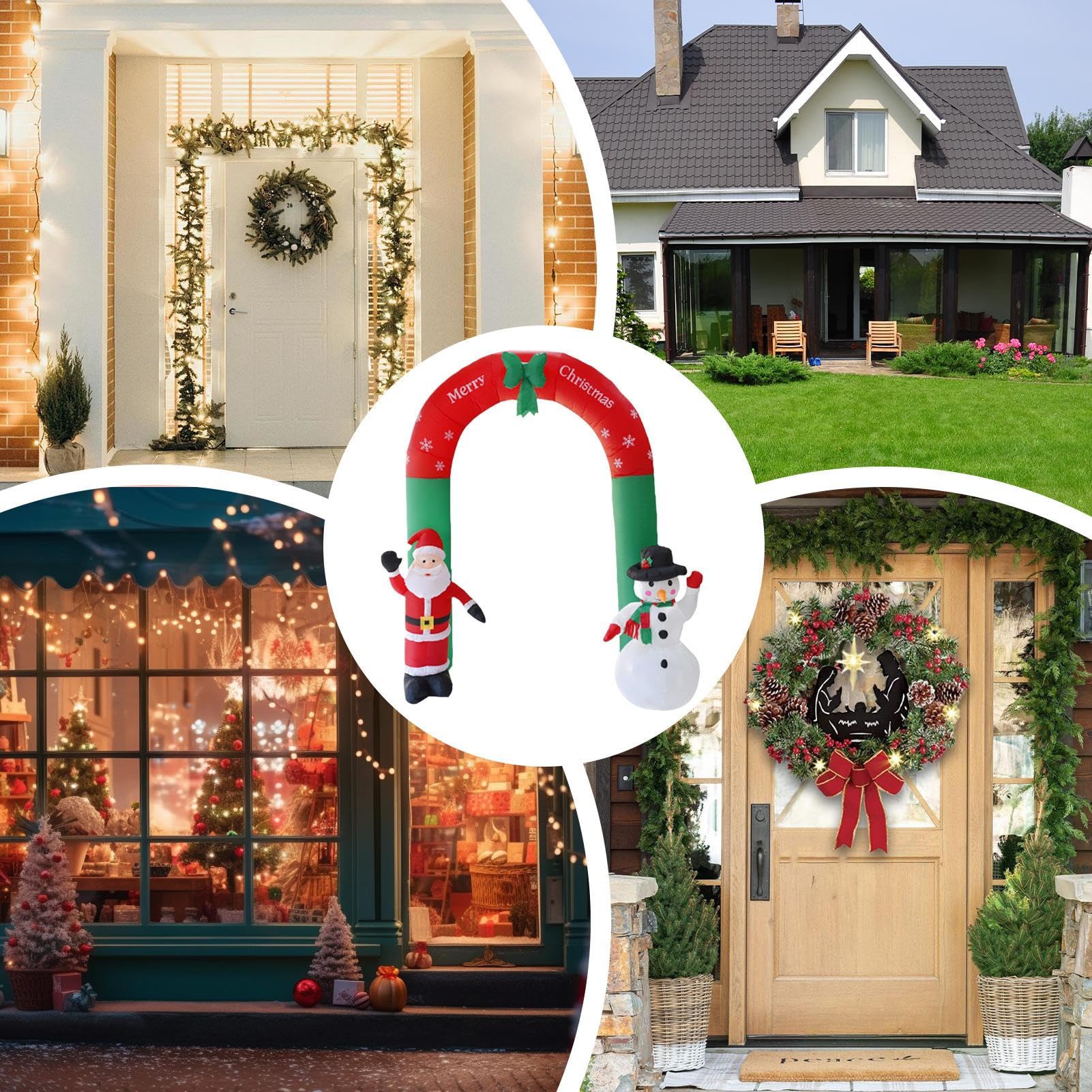 para Decoración Navideña Luces LED de 2.4 metros con Papá Noel y Muñeco de | Inflable para Entrada con Decoración Navideña Para Granja, Jardín, Patio, Césped, Porche
