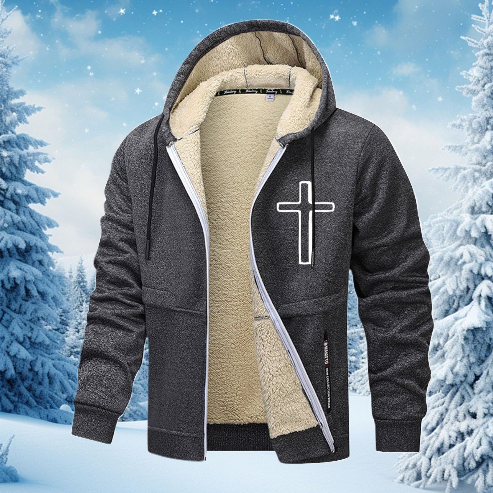 Generisch Veste polaire doublée avec capuche, manteau d'hiver chaud avec fermeture éclair intégrale, pull doux et chaud pour temps froid, douillet et confortable