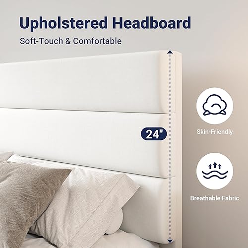 Miniatura 4 de Allewie Base de cama moderna de tamaño matrimonial con 4 cajones de almacenamiento y cabecera tapizada de terciopelo, soporte de listones de madera,