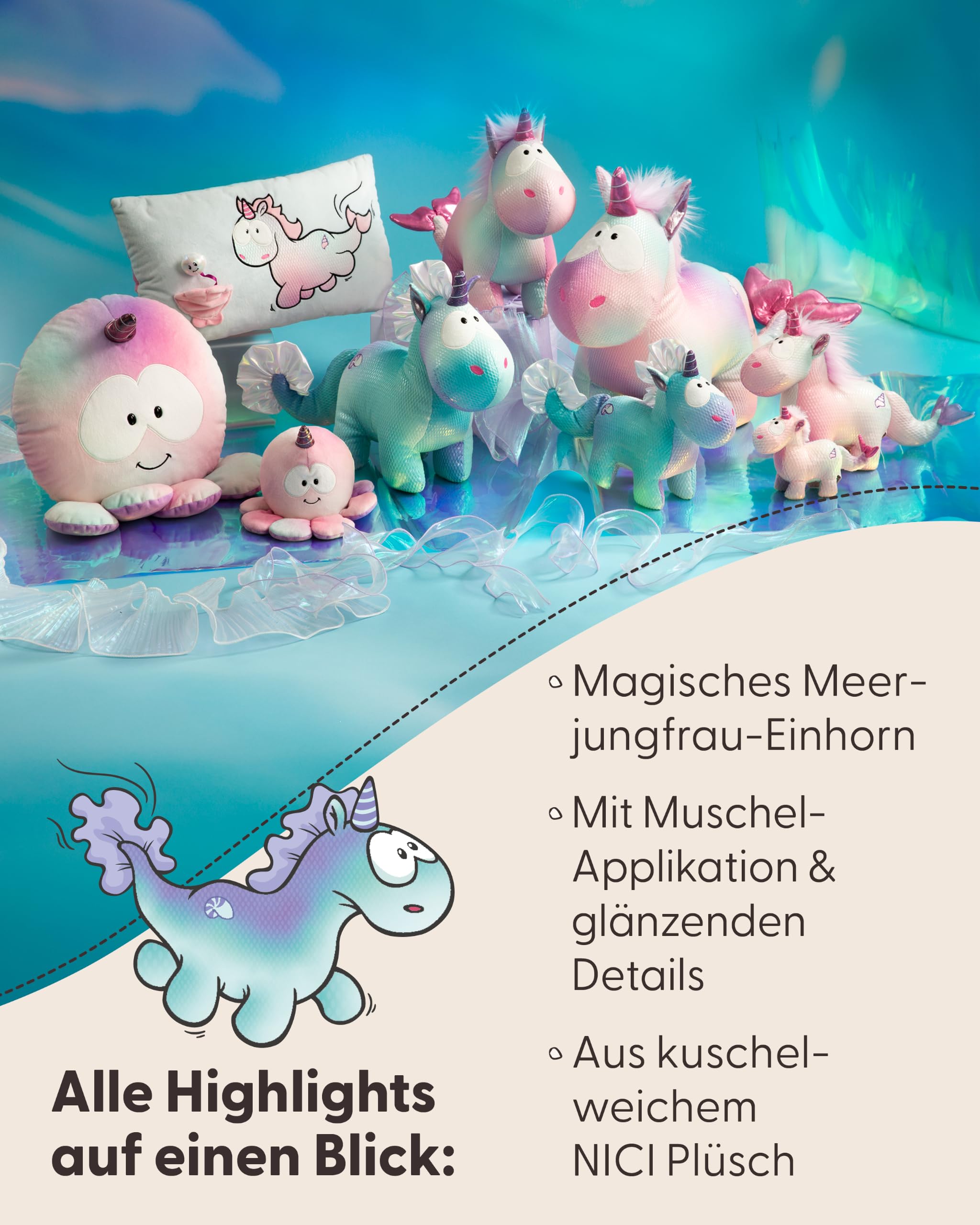 NICI Kuscheltier Einhorn Nerina 45cm - 63100 | Stofftier aus weichem Plüsch zum Liebhaben, Knuddeln und Spielen, bezaubernde Geschenkidee für Kinder und Erwachsene