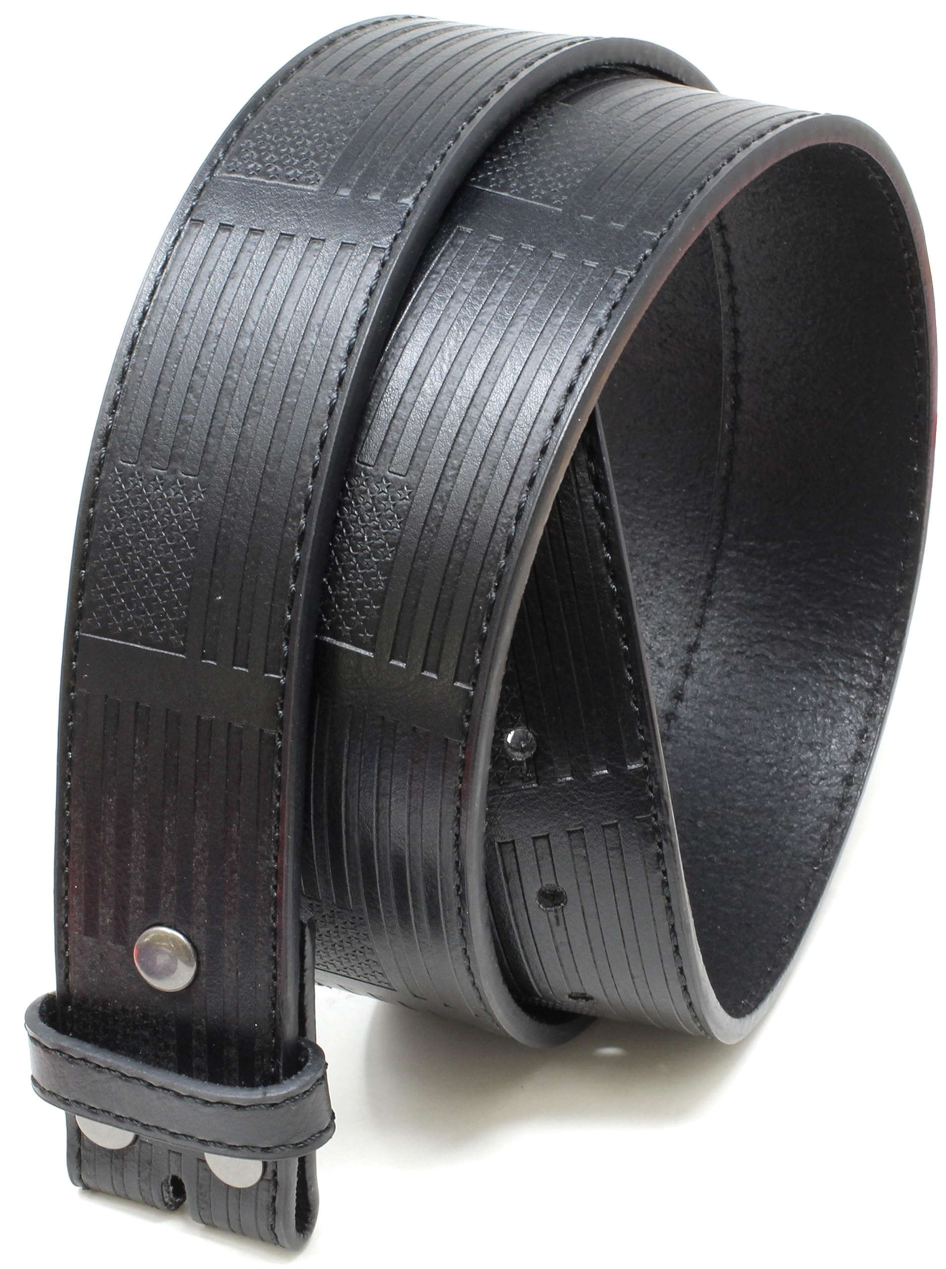 BC Belts Leather Belt Strap with American Flag Embossed Pattern 1.5" Wide with Snaps - USA Patriotic Stars and Stripes