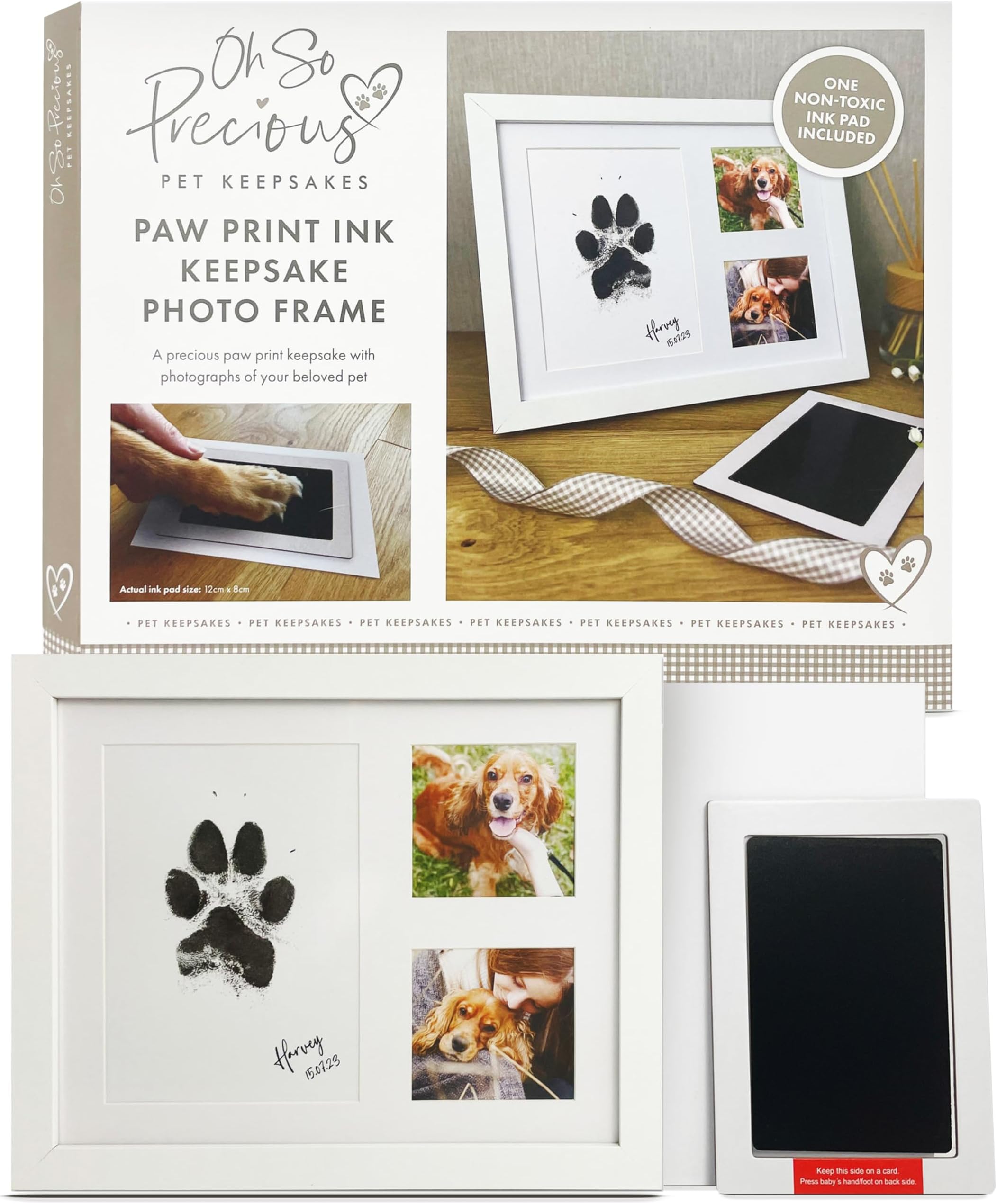Oh So Precious Photo Frame for Pets โ Pet Paw Print Kit with Pet-Safe Ink Pad โ Cat & Dog Paw Print Kit โ Wall or Hanging Dog Keepsake Display