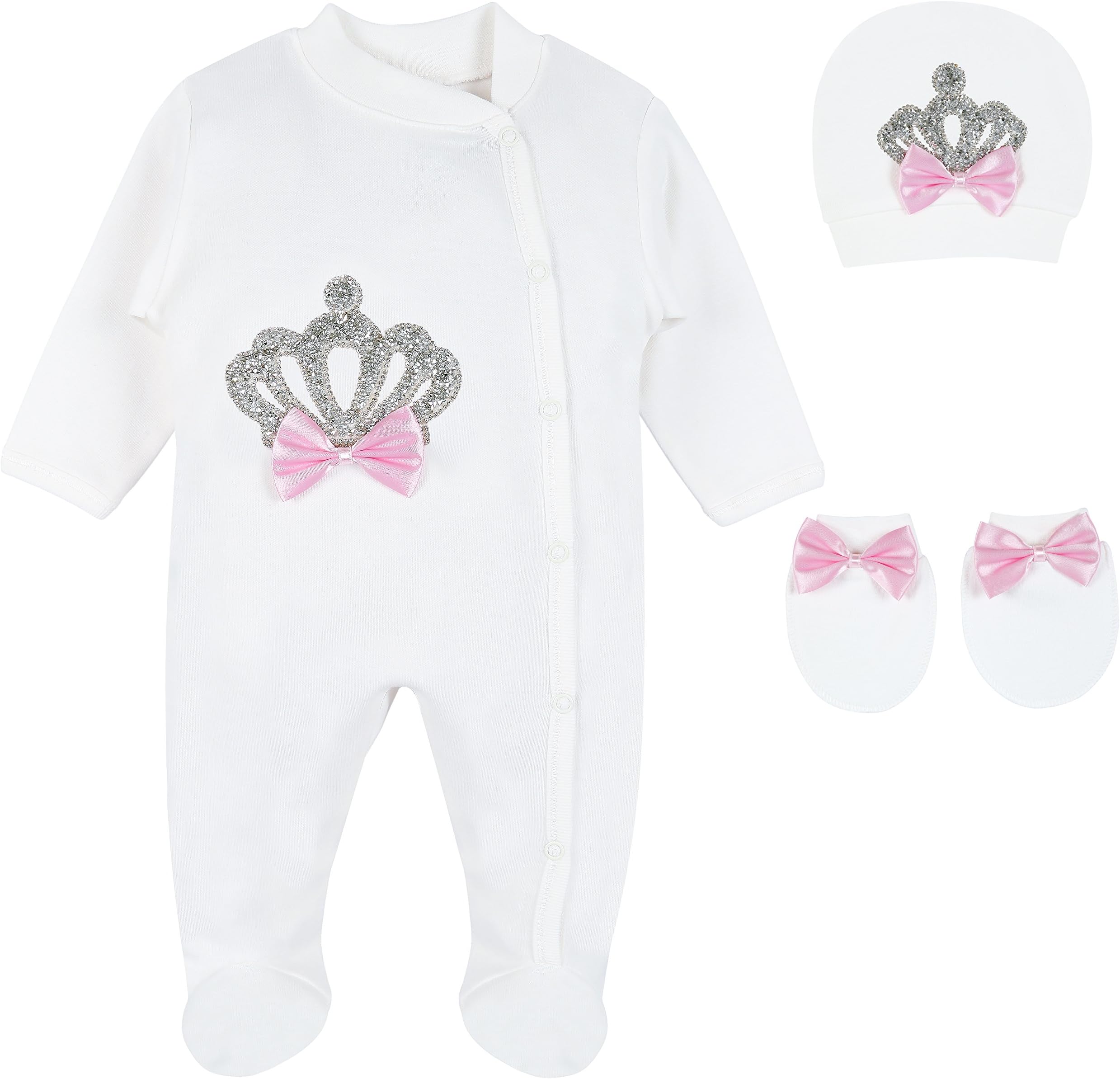 Eda Baby Girl Jeweled Crown Layette 3 Piece Gift Set