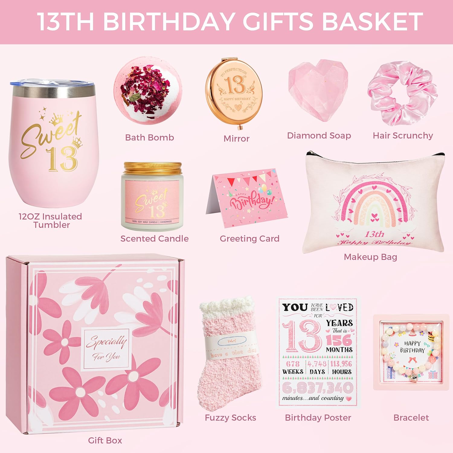 13th Birthday Gifts for Girls, Happy 13th Birthday Gift Ideas Set for Daughter,Cute Unique 13th Year Old Birthday Gifts Basket Presents for Her,Best Friend Sister, Friend, Teen Girls, Granddaughter - Image 4