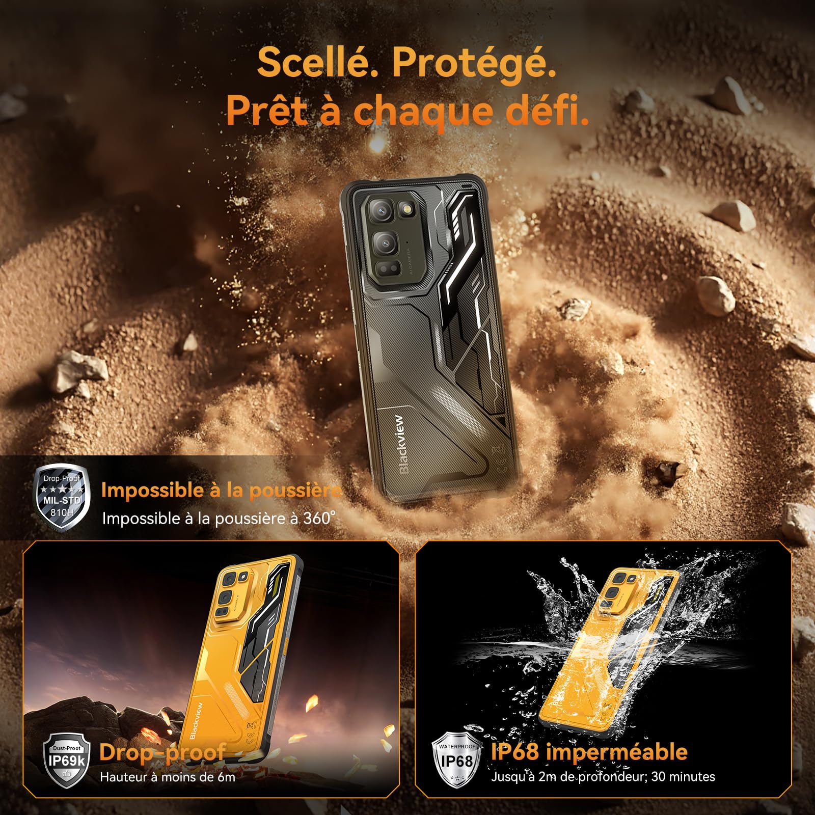 Blackview Fort 5 Android 16 Téléphone Portable Incassable 248g/10.7mm Ultra-Fin, 108MP+50MP+13MP Vision Nocturne, 36Go+256Go/2To, 6.78'' 120Hz Smartphone Incassable 4G, Mode Gants/IP69K/NFC/700 Nits