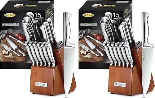 Miniatura 19 de McCook - Juego de cuchillos, juego de bloques de cuchillos de acero inoxidable alemán con afilador incorporado, negro Negro, negro,Dorado,