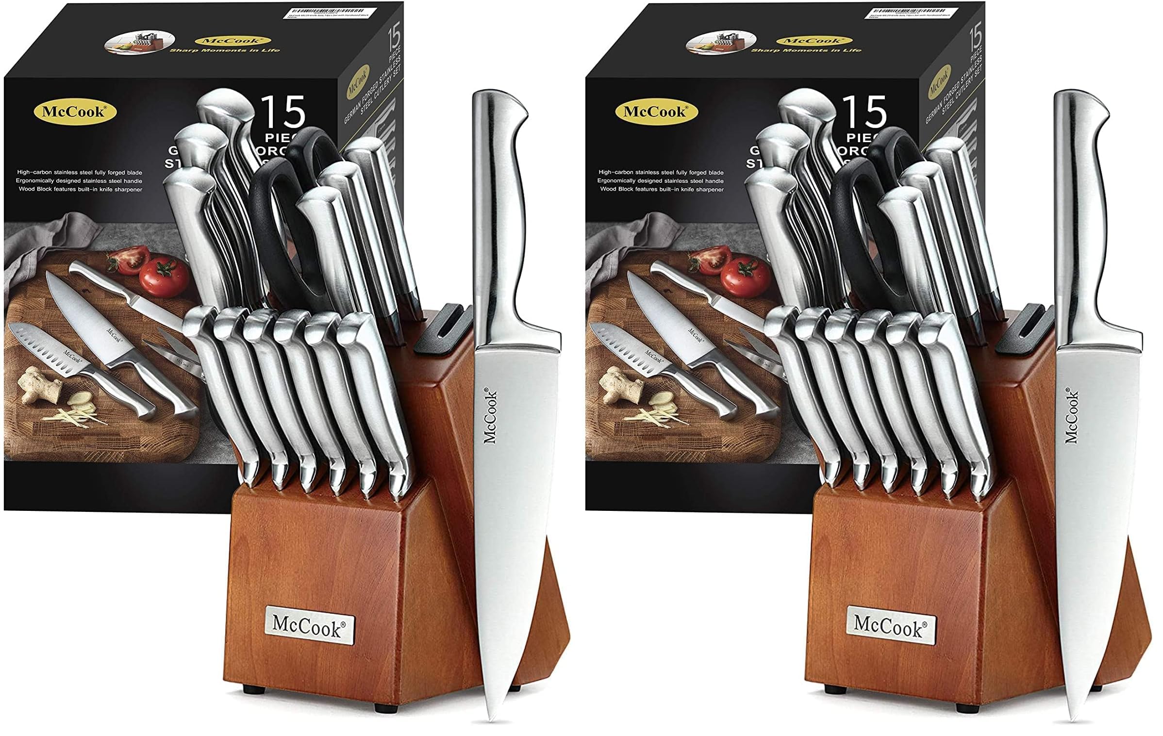 McCook® Knife Sets, German Stainless Steel Kitchen Knife Block Sets with Built-in Sharpener (Pack of 2)