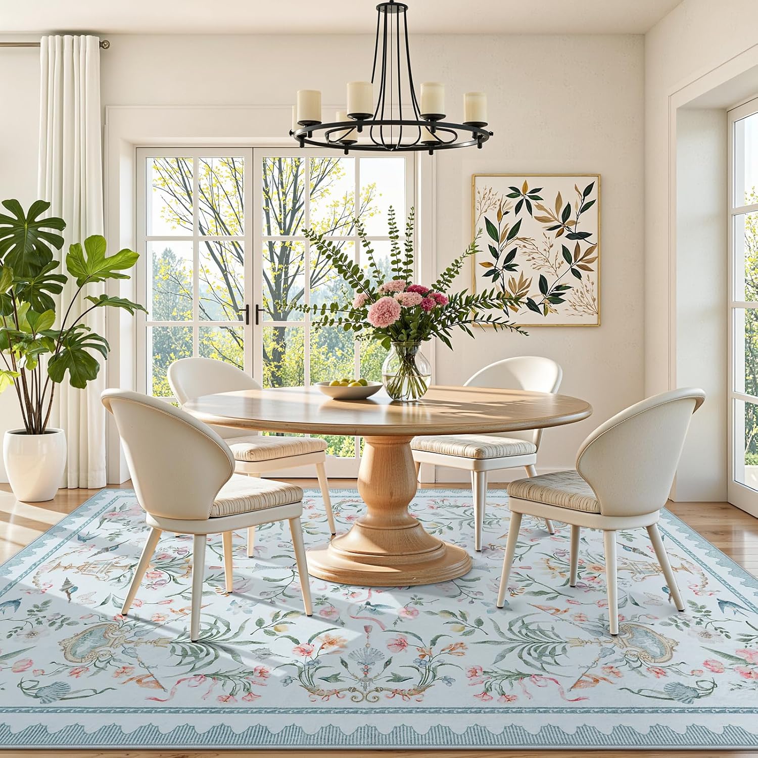 Collive 8x10 Area Rug for Living Room, Boho Blue Classical Floral Washable Rug Non Slip, Soft Ultra-Thin Indoor Decor Elegant Carpet for Girls Bedroom Kids Room Dining Room Playroom - Image 4