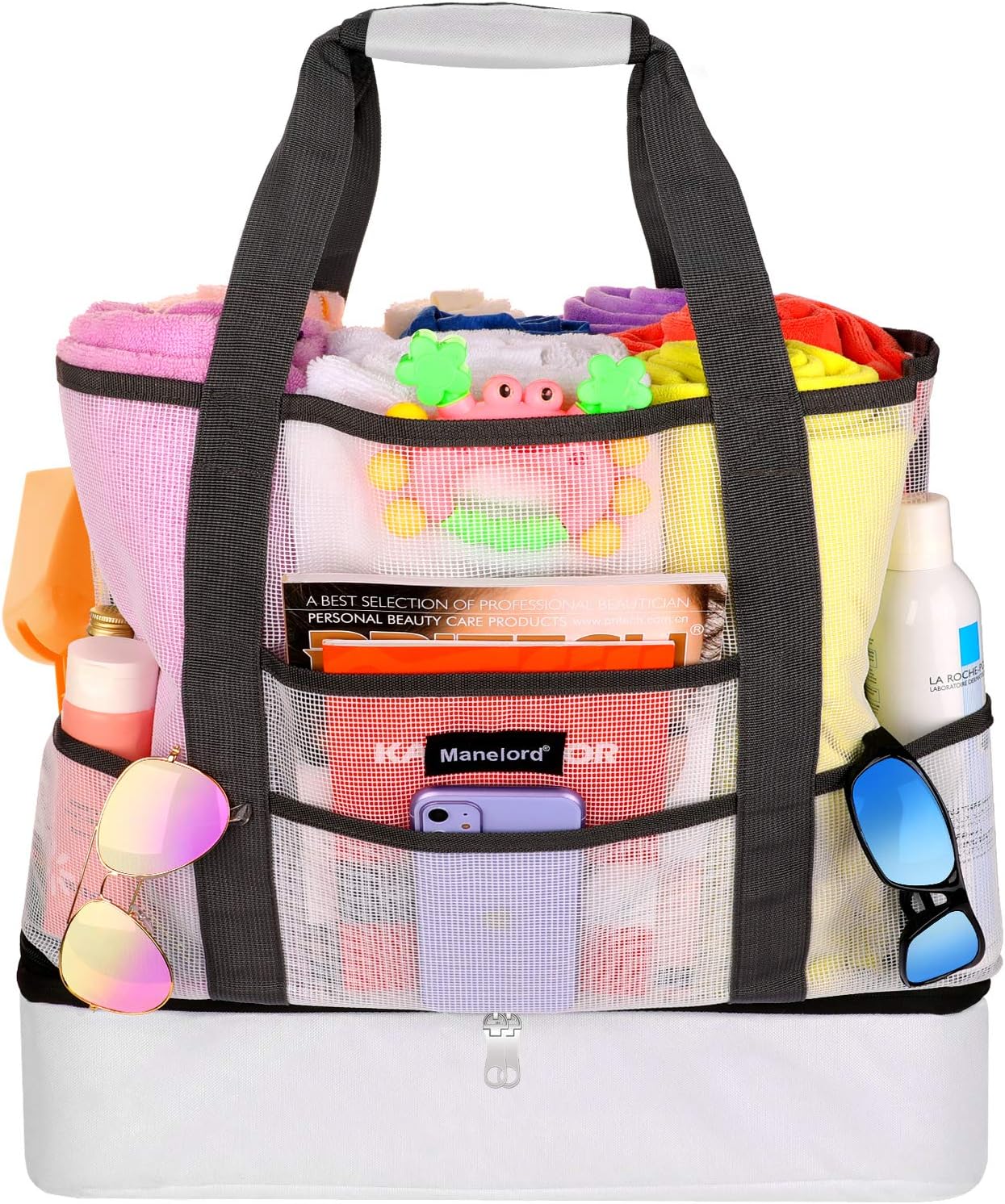 Mesh Beach Bag with Cooler,Ultra Durable Tote Bag for Beach,Shopping,Picnic