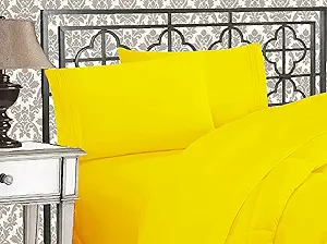 Elegant Comfort Luxurious 1500 Premium Hotel Quality Microfiber Three Line Embroidered Softest 4-Piece Bed Sheet Set, Wrinkle and Fade Resistant, King, Yellow