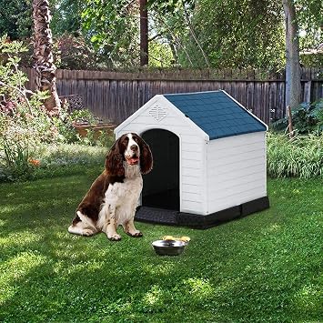 Dog House, Large, Blue & White, Plastic, 41X37X39
