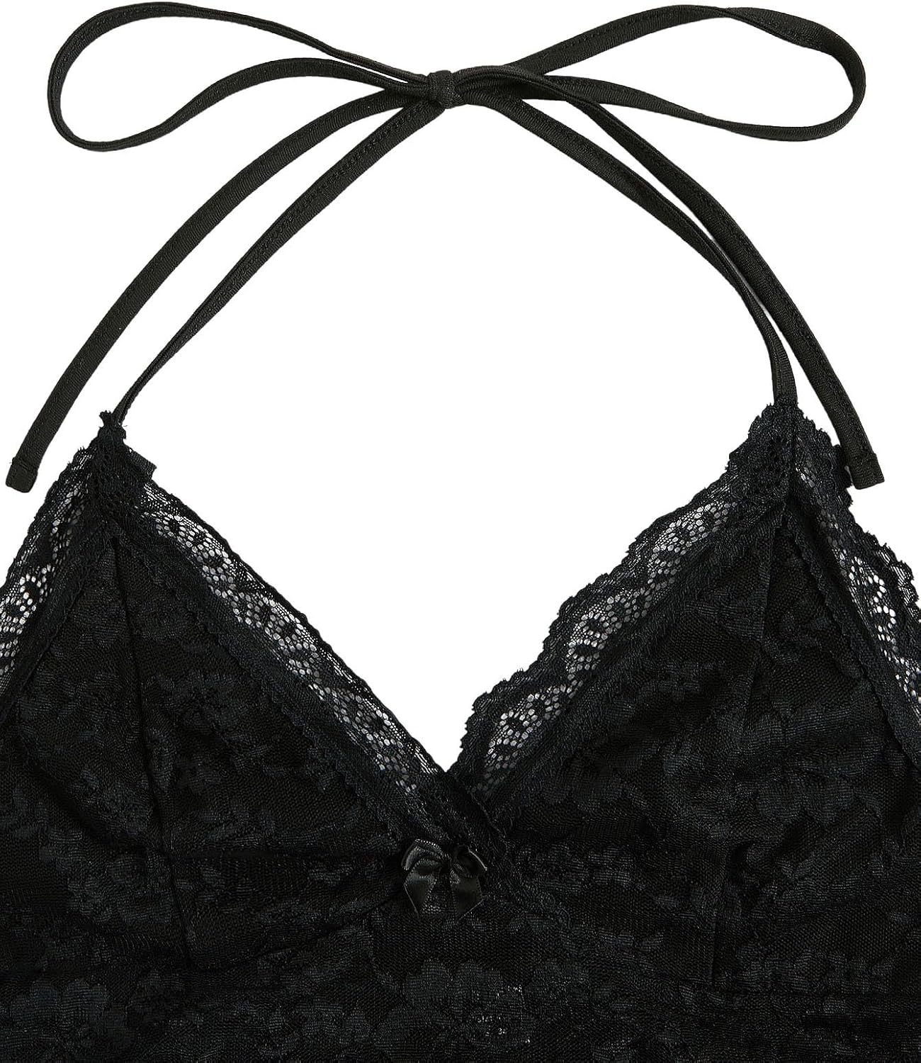 SHENHE Women's Y2k Lace Halter Top Tie Backless Deep V Neck Sexy Fitted Crop Top - Image 3