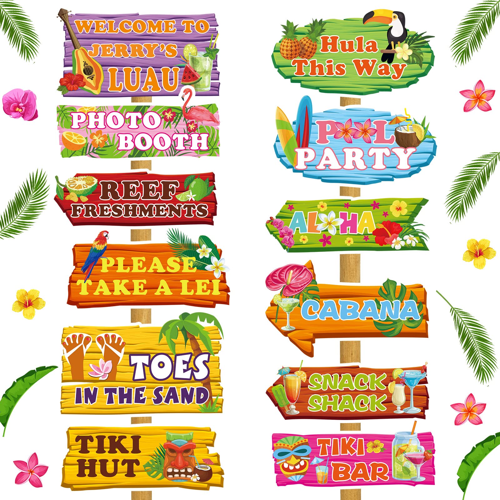 Sratte 24 Pcs Luau Party Welcome Sign Hawaiian Party Directional Signs Tropical Luau Party Decorations Luau Party Supplies Hawaiian Decorations with Alphabet Stickers for Summer Luau Party Photo Props