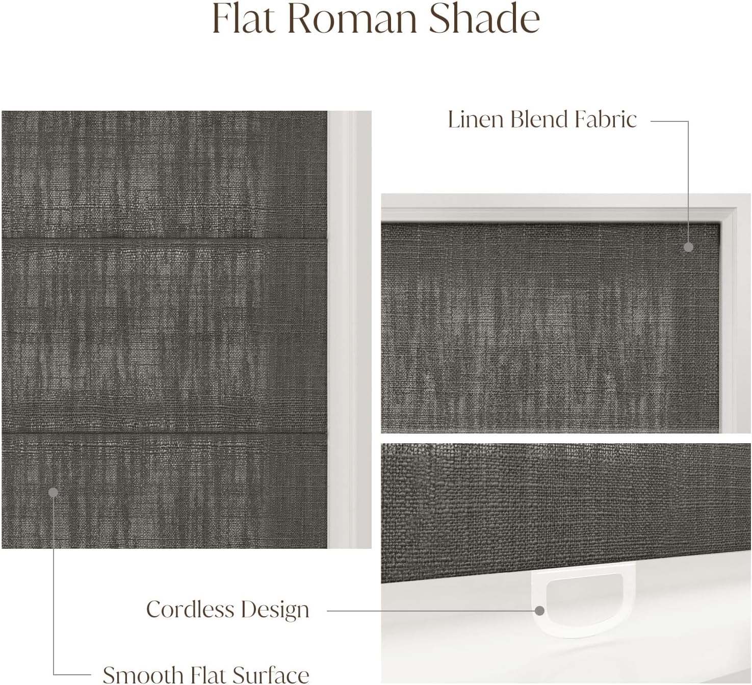 TWOPAGES Liz Blinds for Indoor Windows, Cordless Roman Shades for Home, Sliding Glass Doors, Faux Linen Custom Made Window Blinds, Sepia Ebony