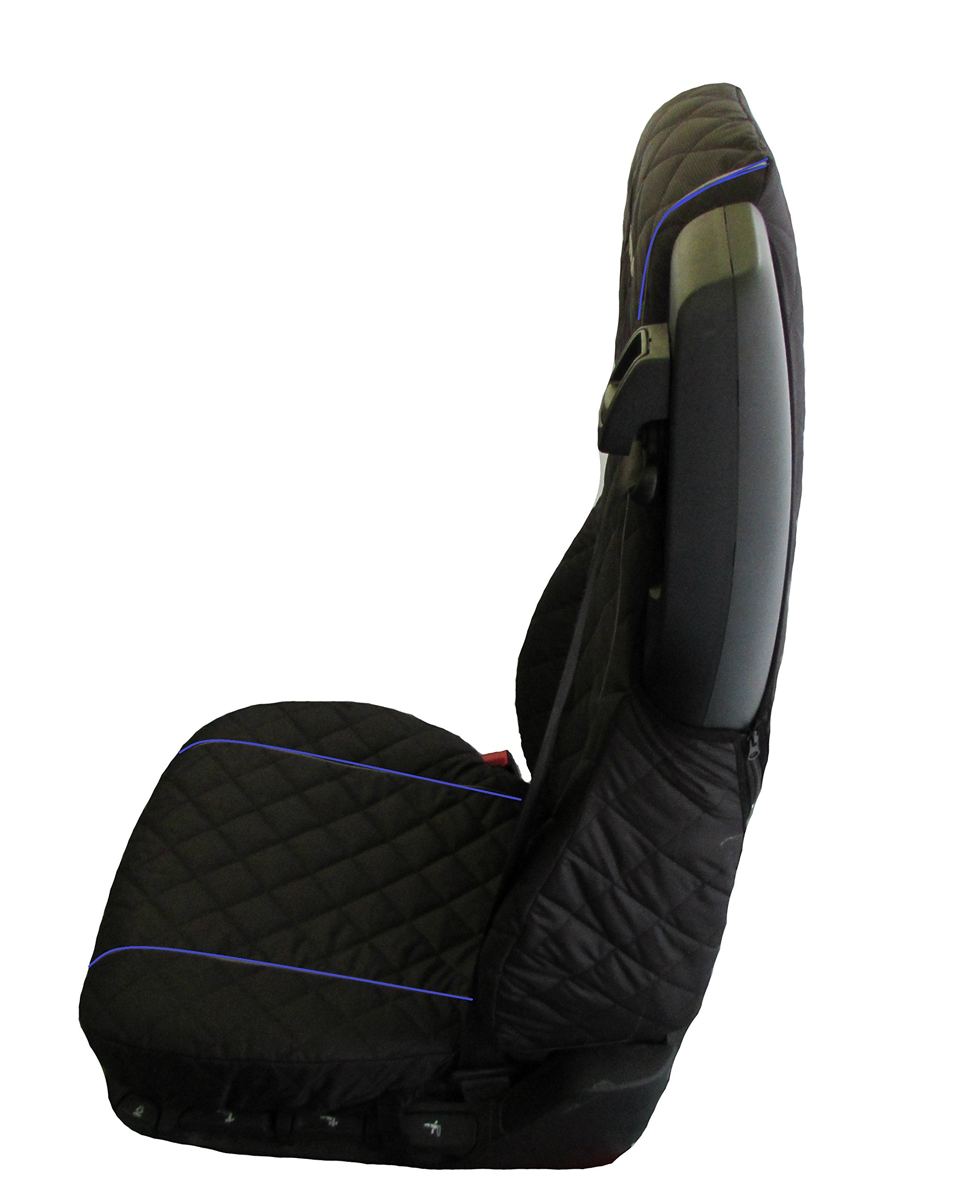 Fundas para asiento de camión diseñadas para ajustarse a DAF 106 XF CF 2 piezas, color NEGRO AZUL con ribetes