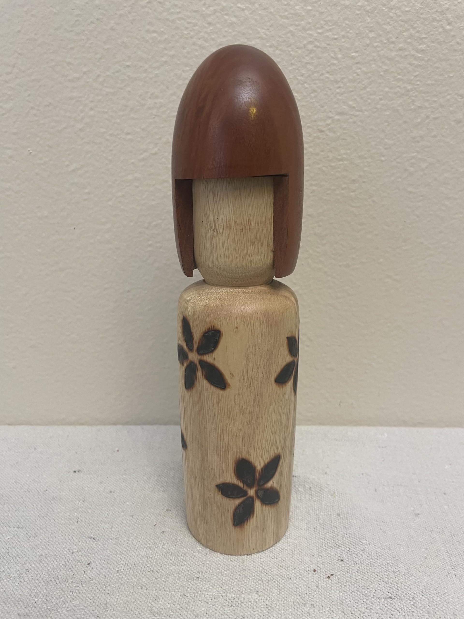 Handmade Wooden Japanese Doll, Traditional Style Dollhouse Accessory with Floral Design, 8.5 Inch Height, D32