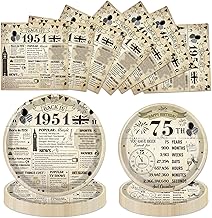 75th Birthday Decorations Tableware Set - 72 Pcs 75th Birthday Party Plates and Napkins Back in 1951 Vintage Themed Disposable Plates Set for Women Men Her 75 Year Old Party Supplies